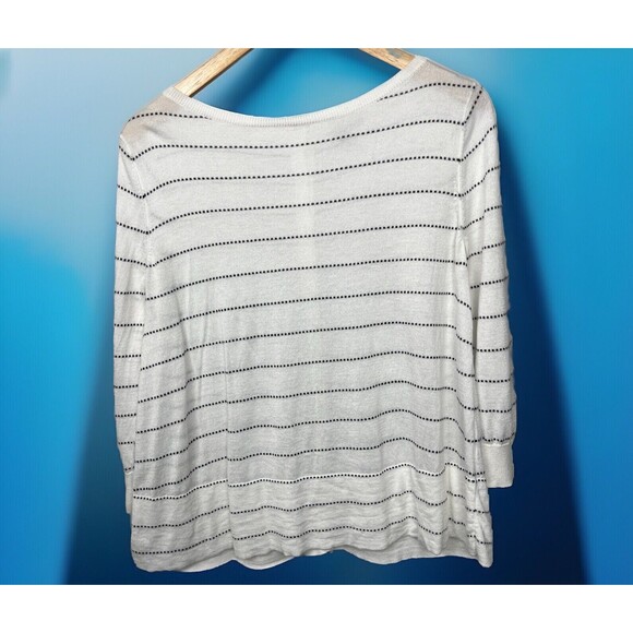 Halogen Sweater Cardigan Long Sleeve Button Back White Black Stripe Small Preppy - Picture 2 of 4